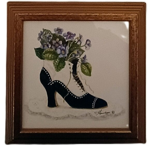 VGUC: Vintage Consuelo Gamboa 5x5" Victorian Shoe Floral Art Prints Set of 3 - Picture 3 of 5